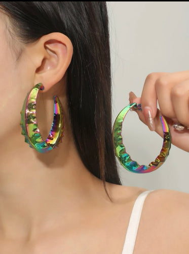 Oil spill hoop earrings